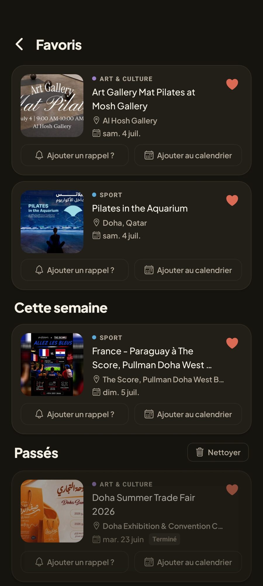 Écran Favoris MyDoha